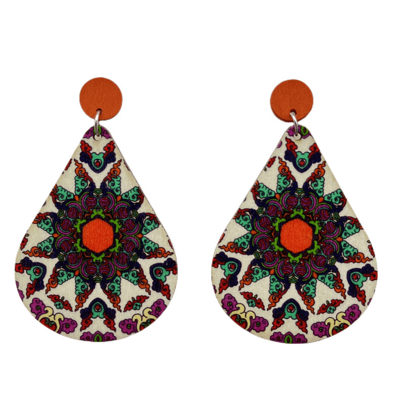 Wholesale Bohemian Style Printed Flowers and Trees Earrings